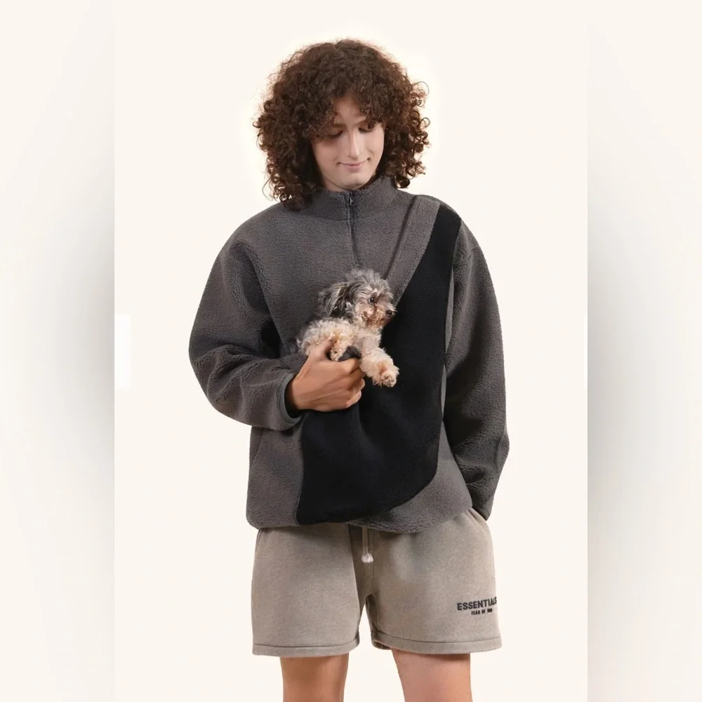 BeeLaunch NEW Dark Gray Fleece Sweater with Kangaroo Pouch‎ Pet Carrier XS